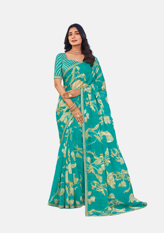 Laxmipati  N-2459 Turquoise Blue Sparkle Chiffon Saree 