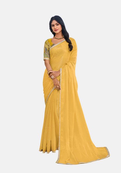 Laxmipati  N-2460 Mustard Sparkle Chiffon Saree 