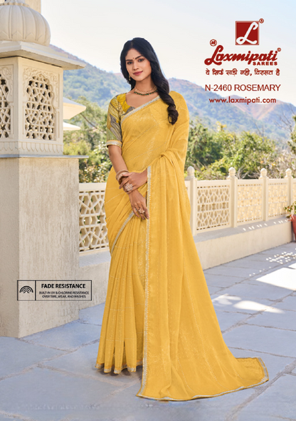 Laxmipati Rang Panchami Mustard Sparkle Chiffon Saree (Mustard, N-2460)