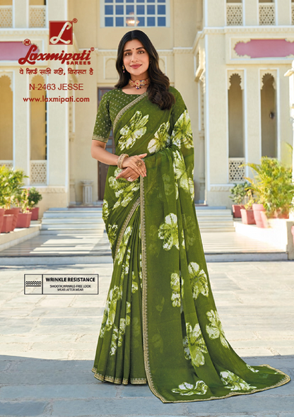 Laxmipati Rang Panchami Green Sparkle Chiffon Saree (Green, N-2463)