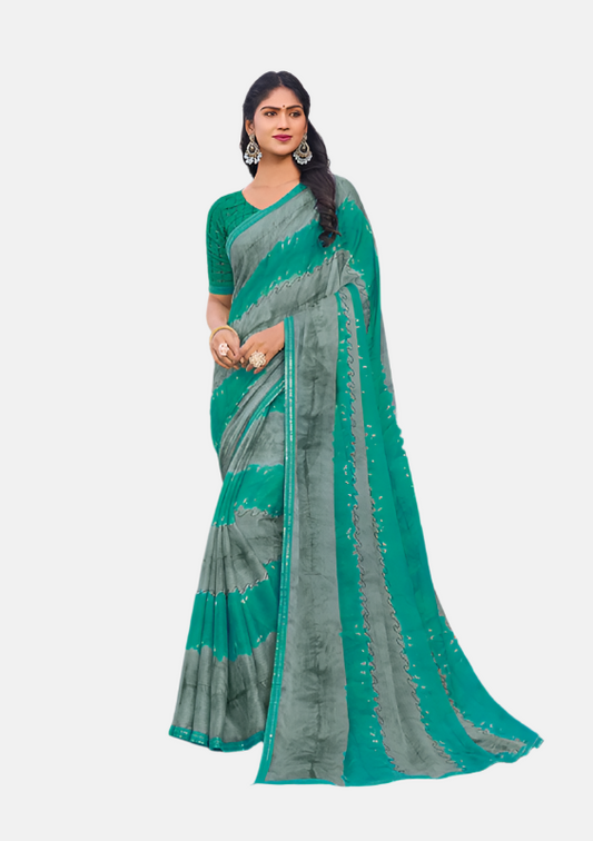 Laxmipati  N-2466 Teal Blue Sparkle Chiffon Saree 