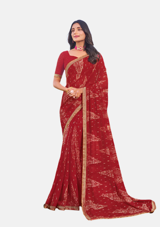 Laxmipati  N-2473 Red Sparkle Chiffon Saree 