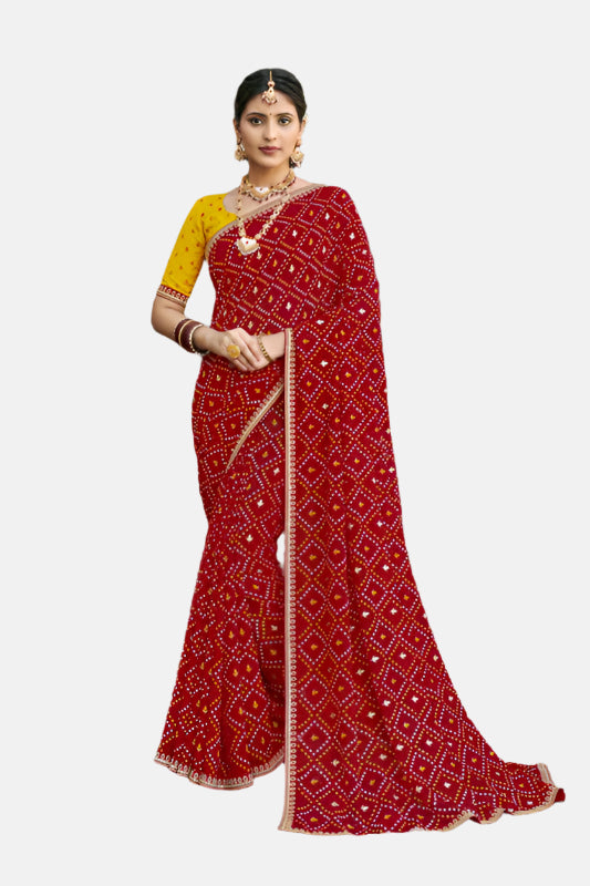 Laxmipati N-2563 Red Moss Chiffon Saree 