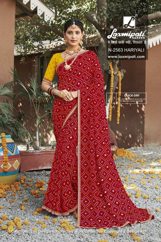 Laxmipati Rajwadi Red Moss Chiffon Saree (Red, N-2563)