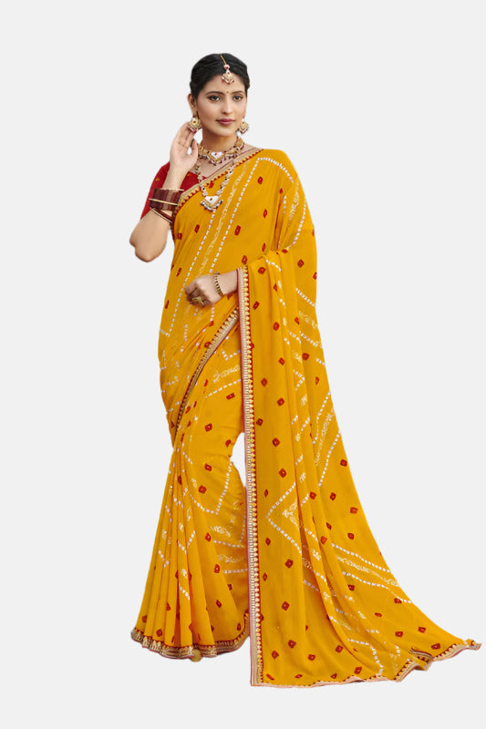 Laxmipati N-2564 Yellow Moss Chiffon Saree 