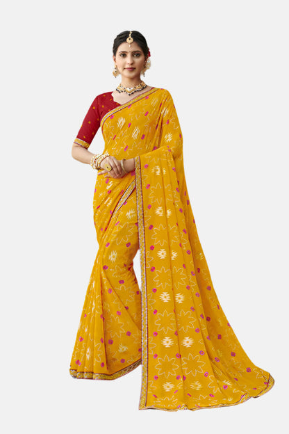 Laxmipati N-2566 Yellow Moss Chiffon Saree 