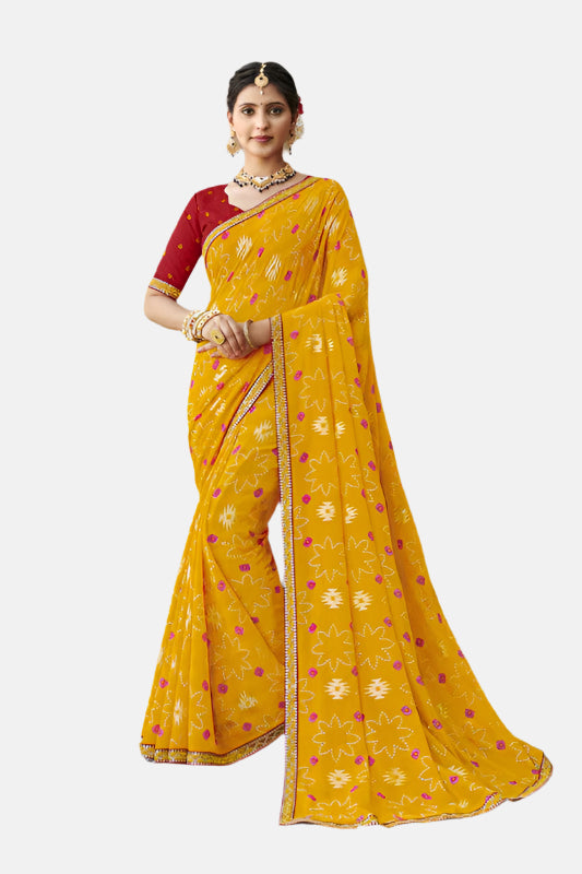Laxmipati N-2566 Yellow Moss Chiffon Saree 