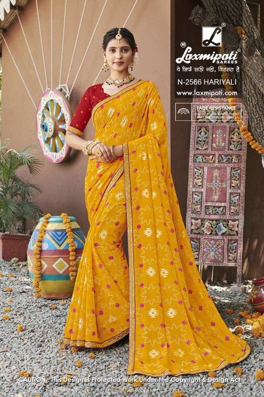 Laxmipati Rajwadi Yellow Moss Chiffon Saree (Yellow, N-2566)