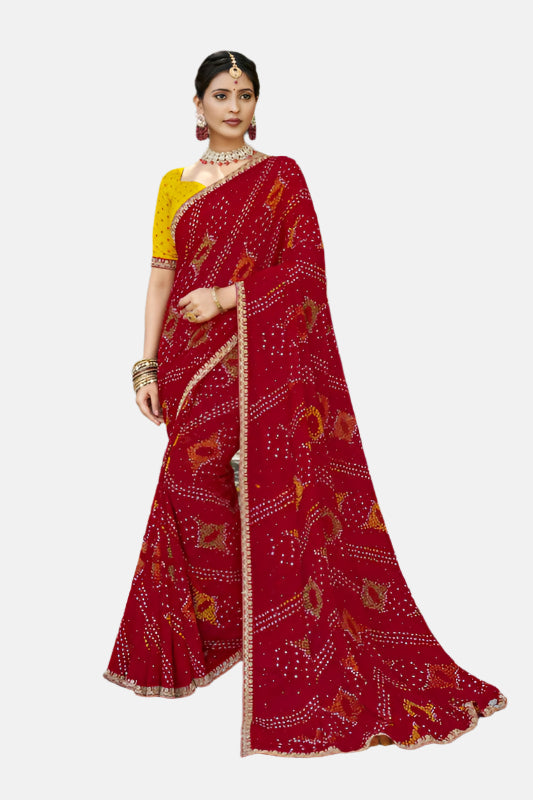 Laxmipati N-2567 Red Moss Chiffon Saree 