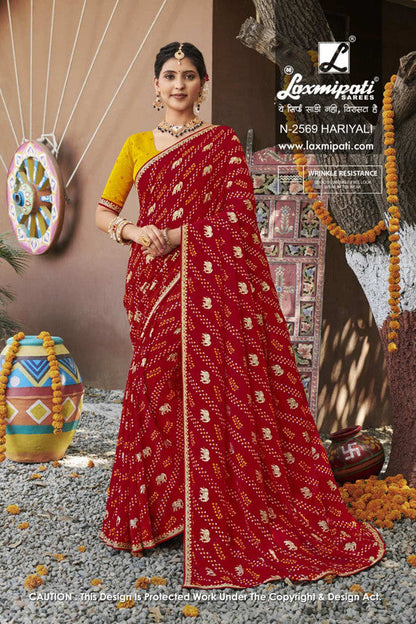 Laxmipati Rajwadi Red Moss Chiffon Saree (Red, N-2569)