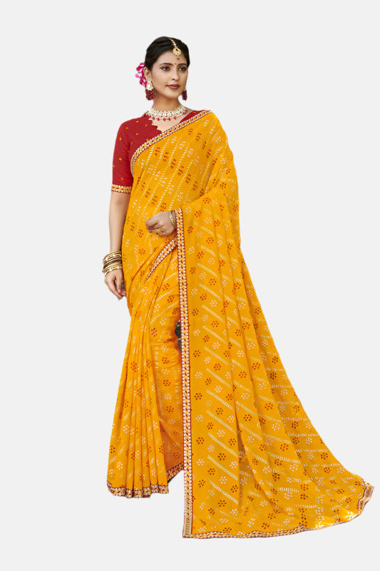 Laxmipati N-2570 Yellow Moss Chiffon Saree 