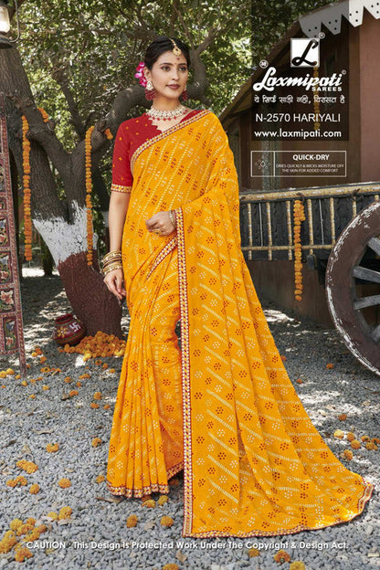 Laxmipati Rajwadi Yellow Moss Chiffon Saree (Yellow, N-2570)