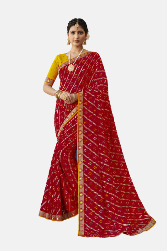 Laxmipati N-2571 Red Moss Chiffon Saree 