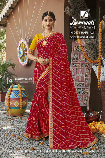 Laxmipati Rajwadi Red Moss Chiffon Saree (Red, N-2571)