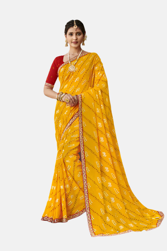 Laxmipati N-2572 Yellow Moss Chiffon Saree 