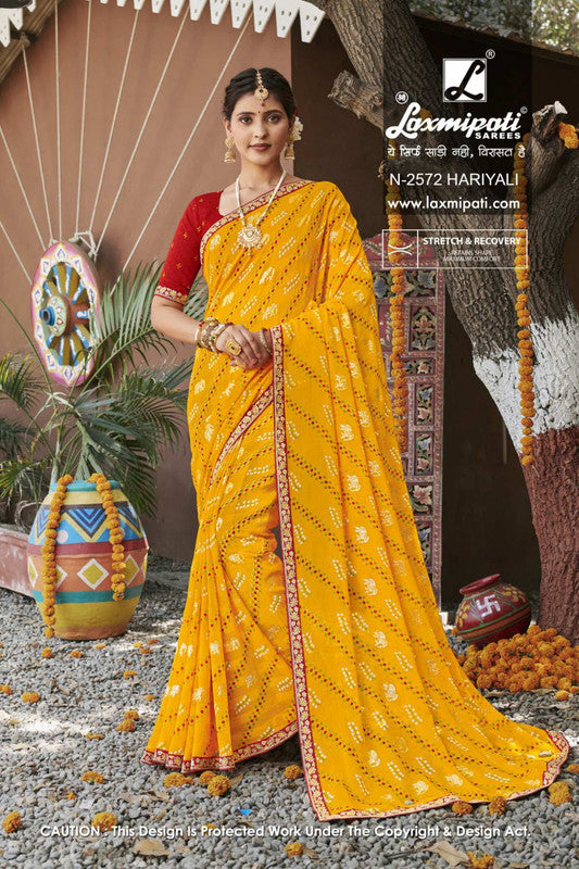 Laxmipati Rajwadi Yellow Moss Chiffon Saree (Yellow, N-2572)