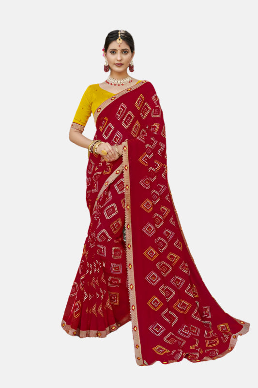 Laxmipati N-2573 Red Chiffon Saree 