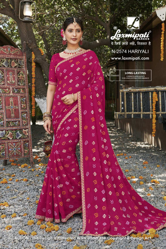 Laxmipati Rajwadi Pink Chiffon Saree (Pink, N-2574)