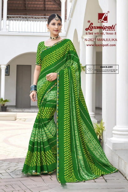 Laxmipati Phulvaari  Green Chiffon Saree (Green, N-2621)