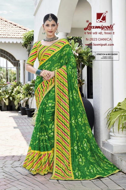 Laxmipati Phulvaari  Green Chiffon Saree (Green, N-2623)