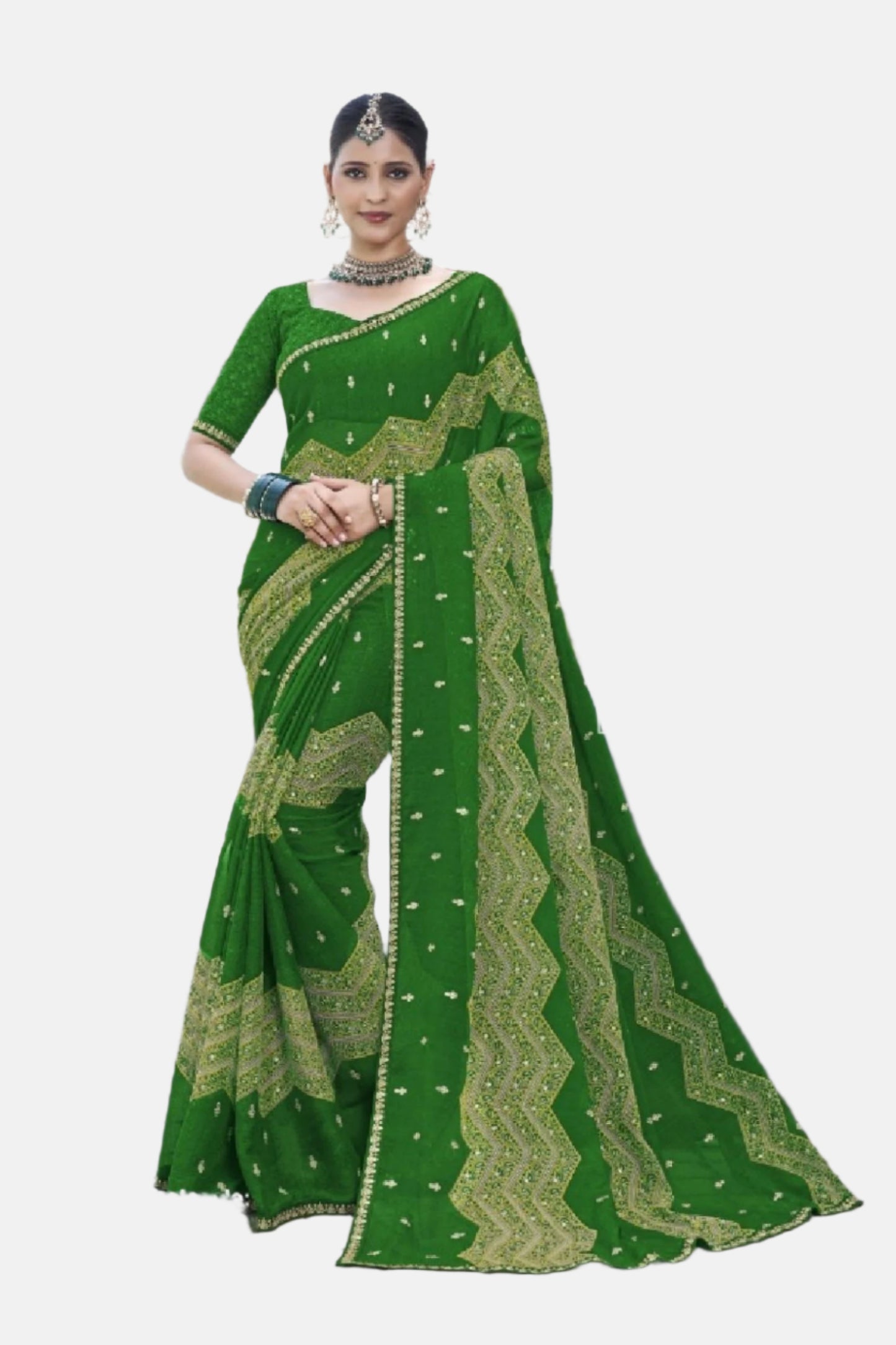Laxmipati N-2626 Green Chiffon Saree 
