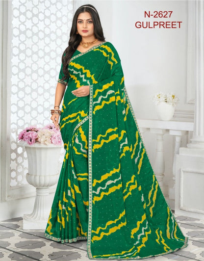 Laxmipati Gulpreet Green Chiffon Saree (Green, N-2627-C)