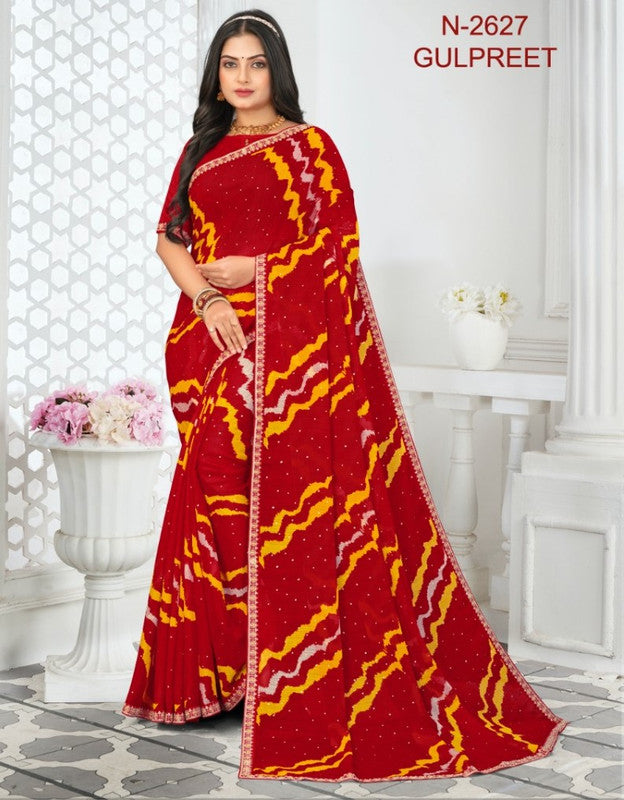 Laxmipati Gulpreet Red Chiffon Saree (Red, N-2627-F)