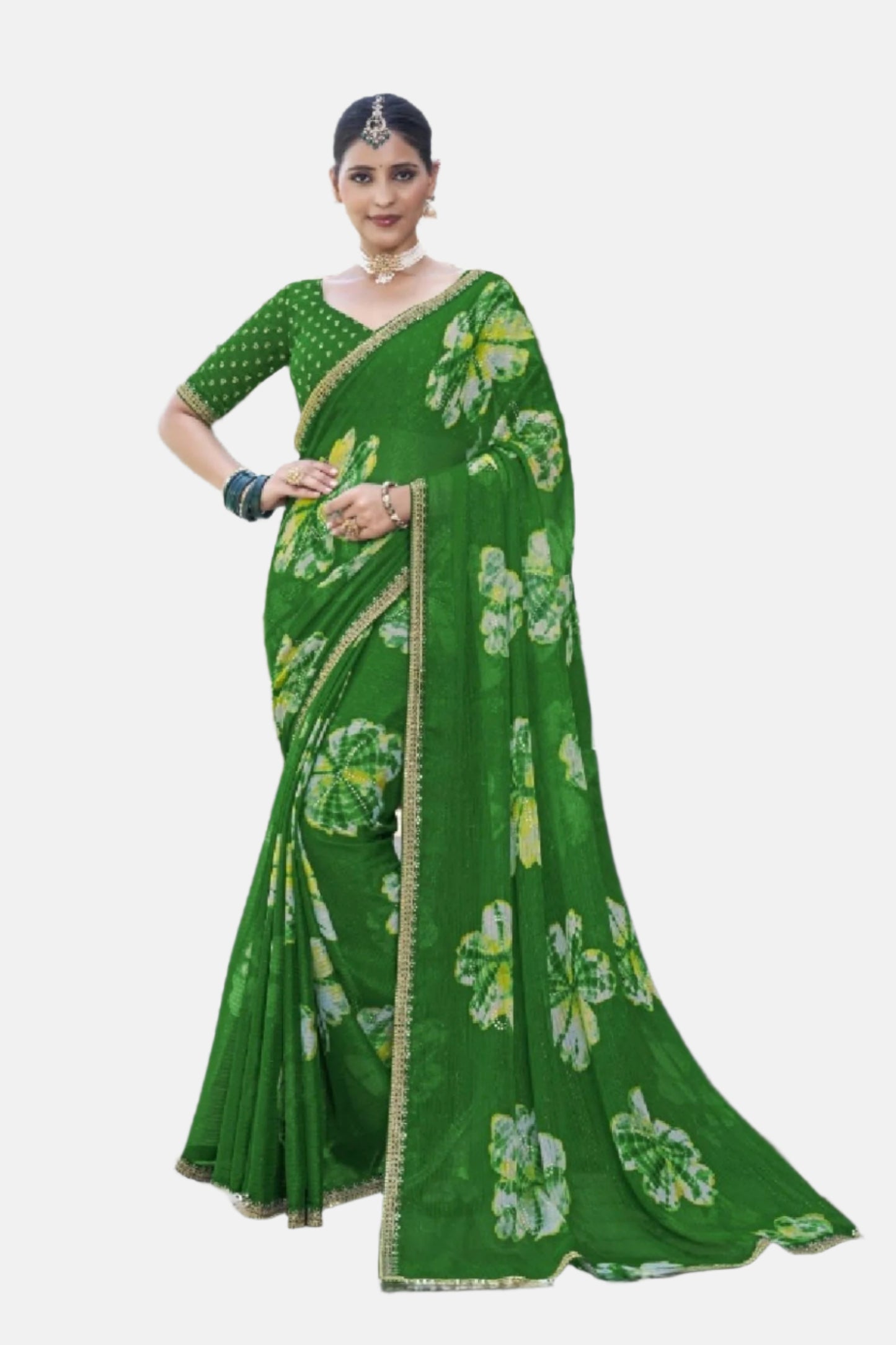 Laxmipati N-2631 Green Chiffon Saree 