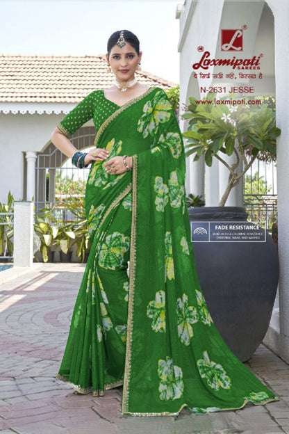 Laxmipati Phulvaari  Green Chiffon Saree (Green, N-2631)