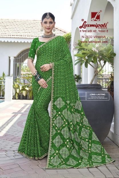 Laxmipati Phulvaari  Green Chiffon Saree (Green, N-2632)