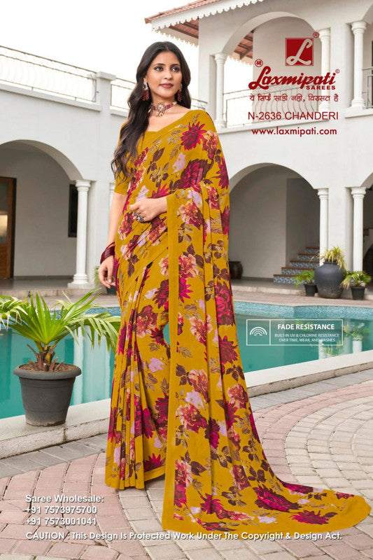 Laxmipati Basundi  Yellow Georgette Saree (Yellow, N-2636)