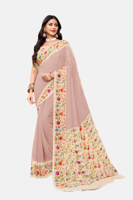 Laxmipati N-2637 Cream Georgette Saree 