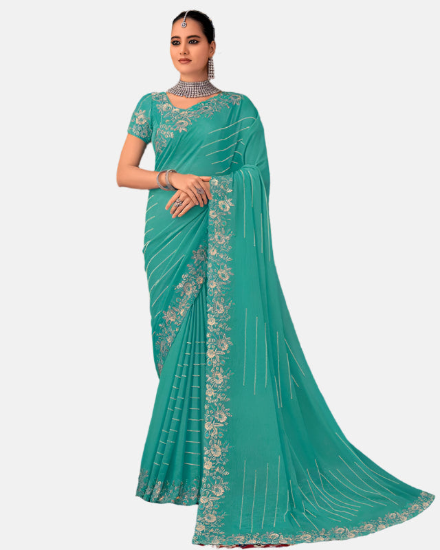 Laxmipati N-2657 Blue Sparkle Chiffon Saree 