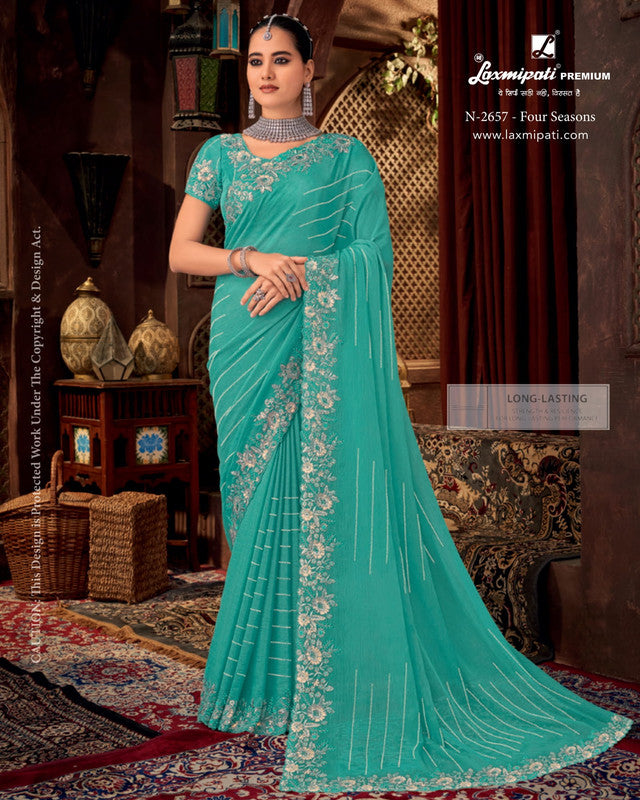 Laxmipati Firki-3 Blue Sparkle Chiffon Saree (Blue, N-2657)