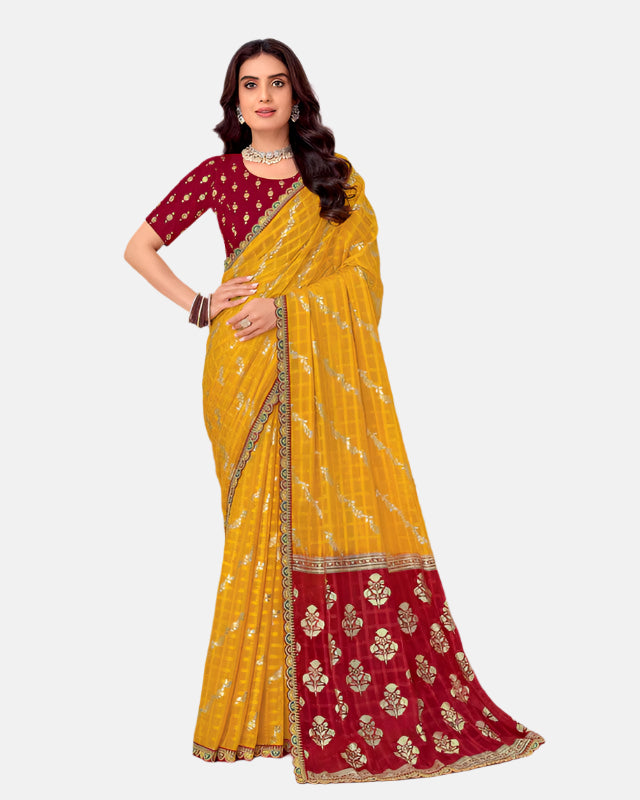 Laxmipati N-2666 Yellow Chiffon Saree 