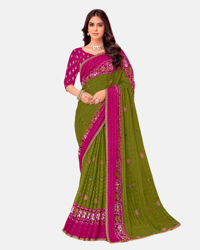 Laxmipati N-2671 Green Chiffon Saree 