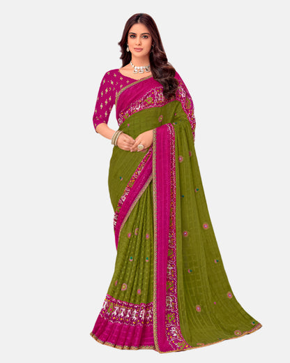 Laxmipati N-2671 Green Chiffon Saree 