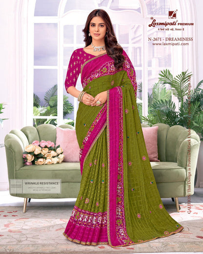 Laxmipati Megha Green Chiffon Saree (Green, N-2671)