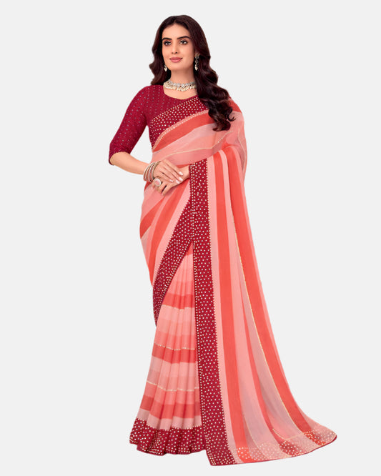Laxmipati N-2673 Red Sparkle Chiffon Saree 