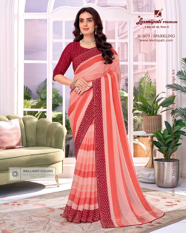 Laxmipati Megha Red Sparkle Chiffon Saree (Red, N-2673)