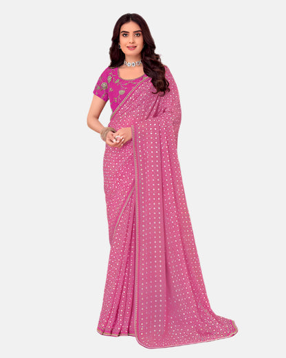 Laxmipati N-2674 Pink Sparkle Chiffon Saree 