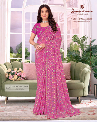 Laxmipati Megha Pink Sparkle Chiffon Saree (Pink, N-2674)
