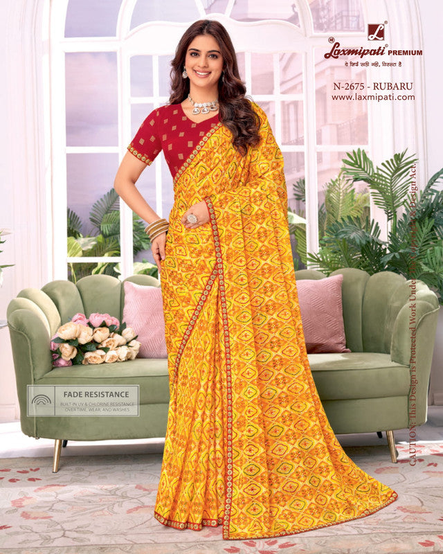 Laxmipati Megha Yellow Sparkle Chiffon Saree (Yellow, N-2675)
