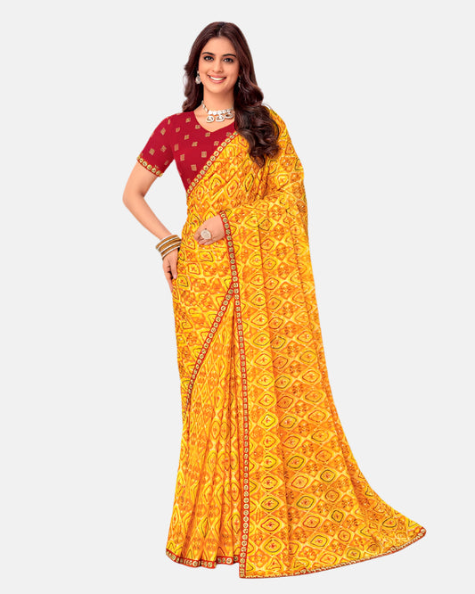 Laxmipati N-2675 Yellow Sparkle Chiffon Saree 