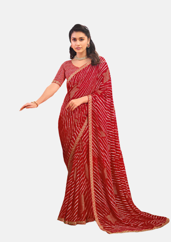 Laxmipati N-2677 Red Moss Chiffon Saree 