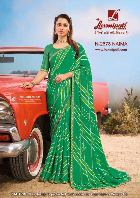Laxmipati Baarish  Green Silk Chiffon Saree (Green, N-2678)