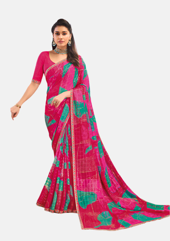 Laxmipati N-2679 Pink Silk Chiffon Saree 
