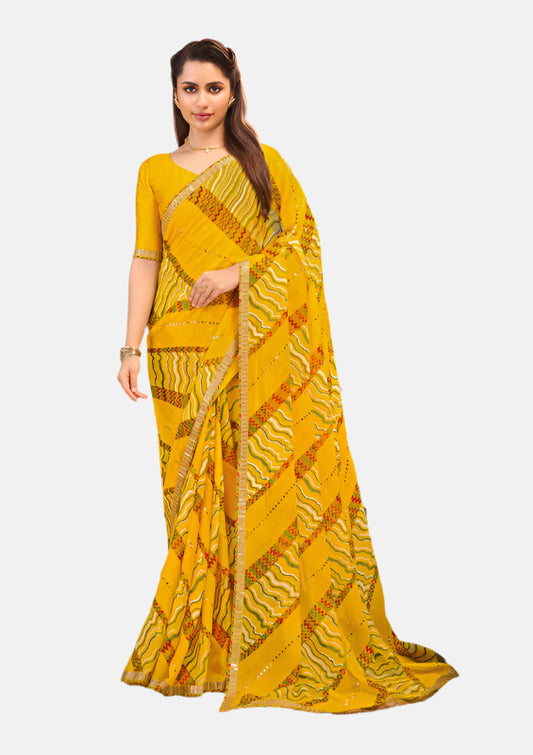 Laxmipati N-2680 Yellow Sparkle Chiffon Saree 