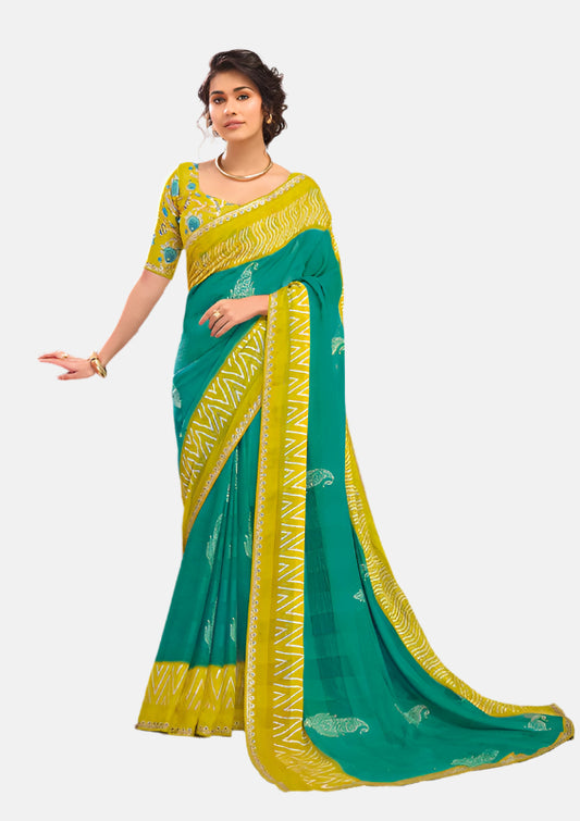 Laxmipati N-2681 Blue Sparkle Chiffon Saree 