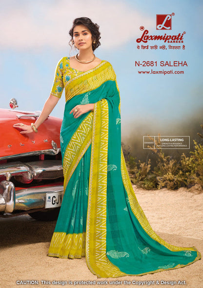 Laxmipati Baarish  Blue Sparkle Chiffon Saree (Blue, N-2681)